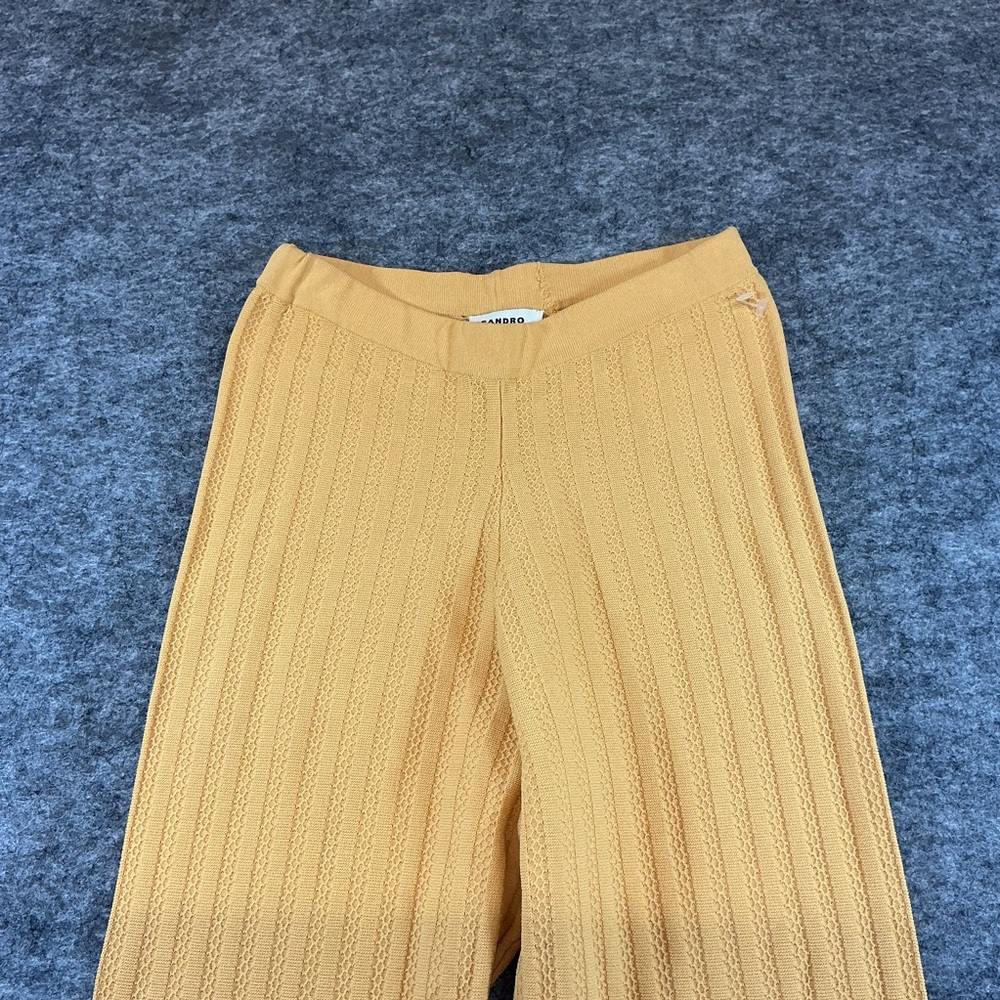 Sandro Ochre Ribbed Knit Casual High Rise Quiet Luxury Wide-Leg Pants Size 36 - Picture 2 of 4